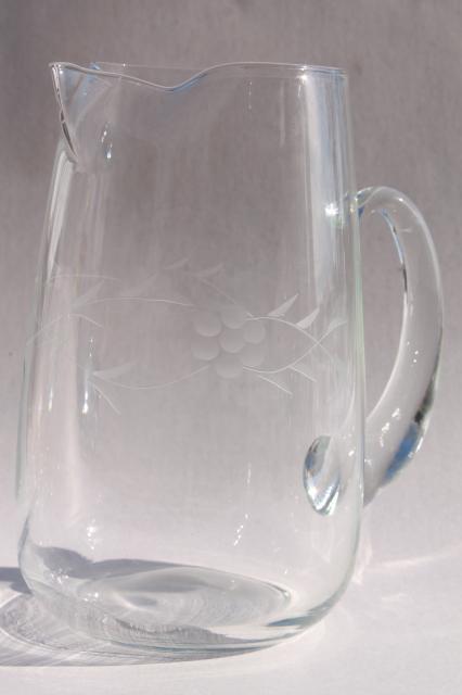 vintage etched glass iced tea or lemonade set, pitcher & tall tumbler glasses