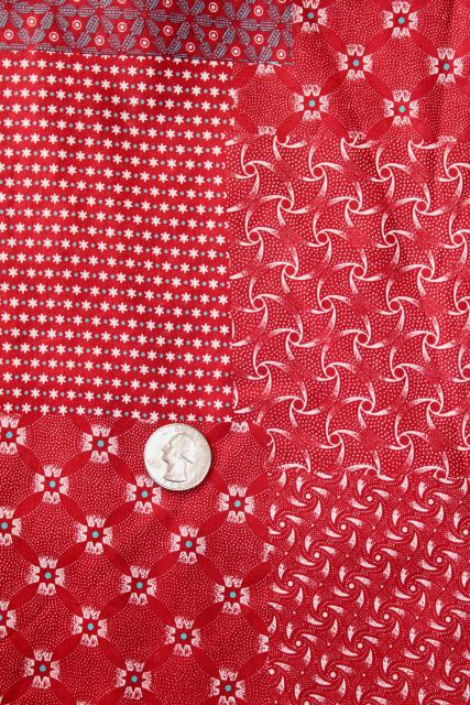 vintage fabric, barn red calico cheater quilt patchwork print cotton quilting fabric