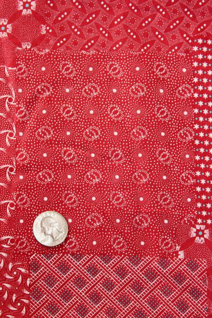 vintage fabric, barn red calico cheater quilt patchwork print cotton quilting fabric