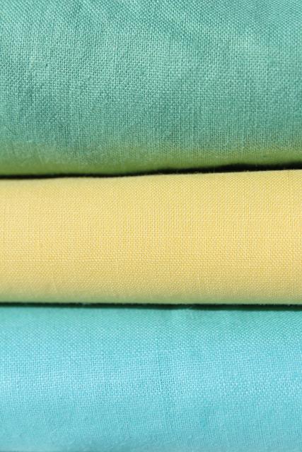 vintage fabric lot, cotton quilting fabrics solid colors, jadite green, aqua, yellow