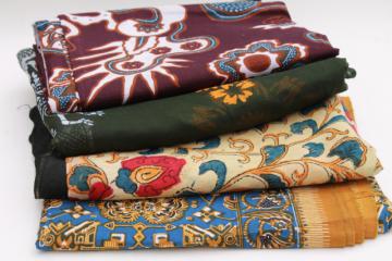 vintage fabric lot, ethnic tribal prints & patterns, bold colored cotton fabrics