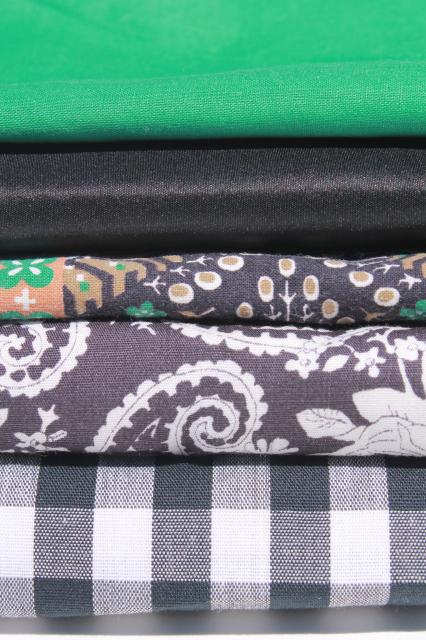 vintage fabric lot of craft sewing quilting fabrics - black & shades of green