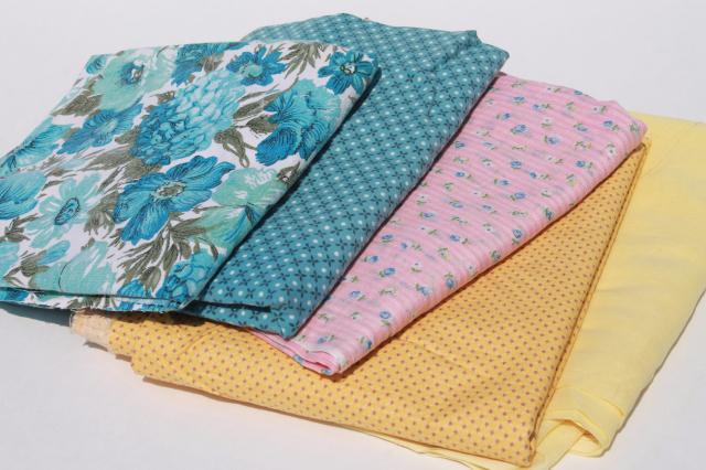 vintage fabric lot of craft sewing quilting fabrics - pink, blue, yellow lawn & prints
