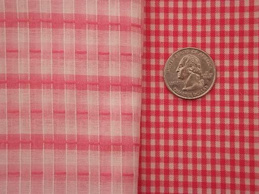vintage fabric lot, retro pink & grey plaid, gingham, stripes