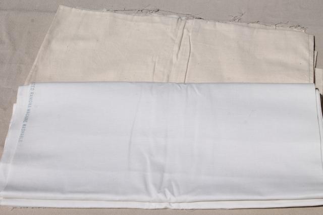 vintage fabric lot, unused white cotton fabrics, muslin, percale sheeting for linens etc.