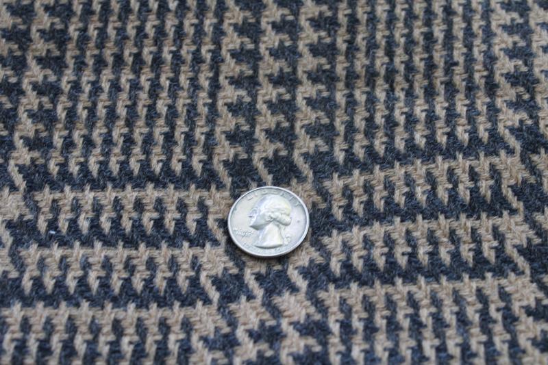 vintage fabric soft fuzzy thick wool w/ warm tan & charcoal houndstooth plaid 