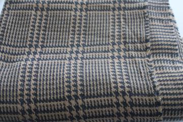 vintage fabric soft fuzzy thick wool w/ warm tan & charcoal houndstooth plaid 