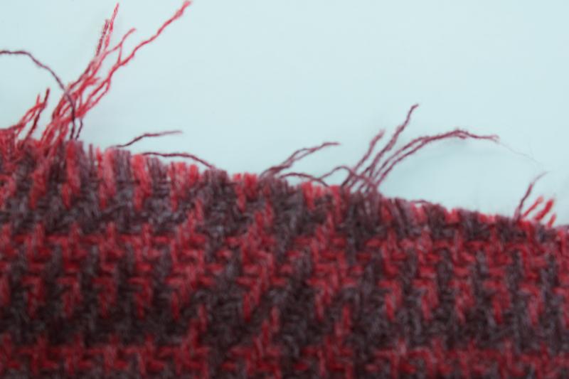 vintage fabric soft fuzzy thick wool w/ wine & dark red houndstooth plaid 