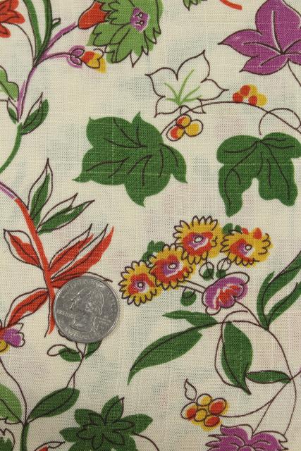 vintage fabric, wildflowers floral print linen weave cotton / rayon