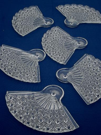 vintage fan pattern pressed glass snack plates, to hold punch cups