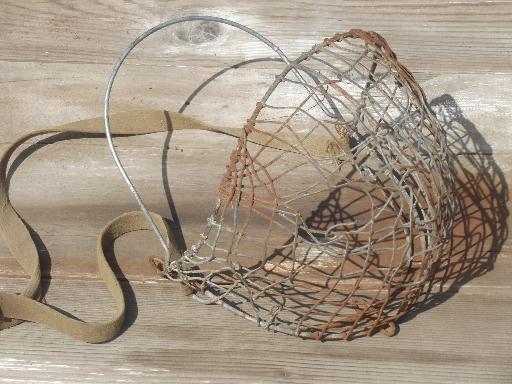 vintage farm primitive wire basket, old antique wire work horse muzzle