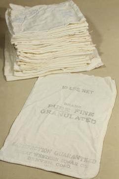 vintage farmhouse unbleached cotton sugar sacks sewn up as bags w/ chain stitching