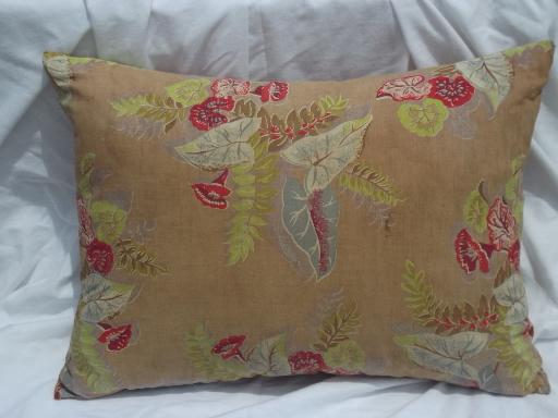 vintage feather bed pillow w/ old floral print cotton fabric cover
