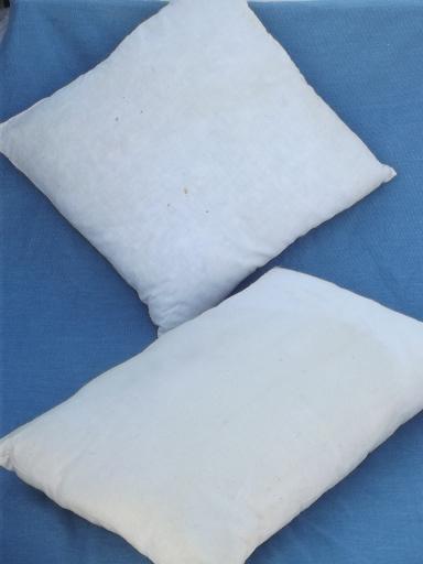 vintage feather pillows in primitive old cotton grain sack fabric 
