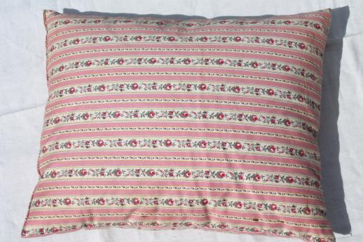 vintage feather pillows w/ shabby flowered stripe cotton ticking fabric