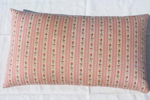 vintage feather pillows w/ shabby flowered stripe cotton ticking fabric
