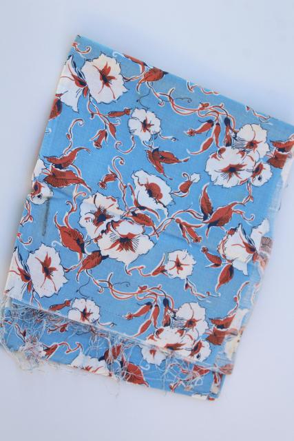 vintage feed sack fabric, 1930s 1940s floral print morning glory flowers