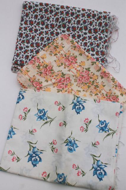 vintage feed sack fabric lot, flowered print cotton feedsacks for sewing / crafts