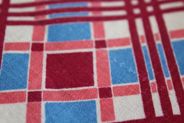 vintage feed sack fabric, plaid print cotton lot of matching feedsacks for quilting / sewing