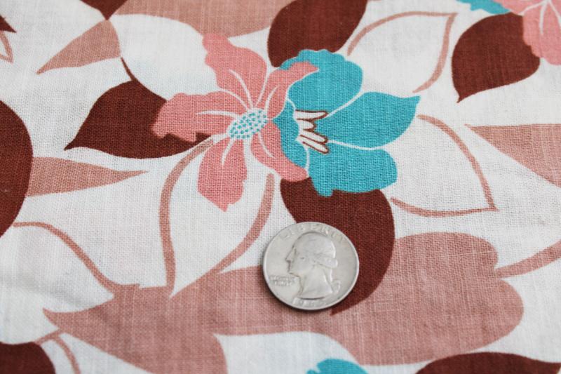 vintage feedsack w/ original stitching, tropical flowers hawaiian print fabric