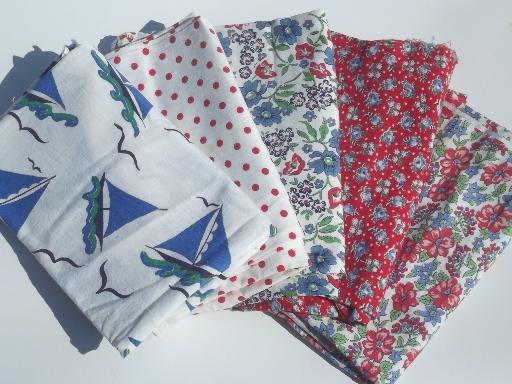 vintage feedsack prints, cotton print feed sack quilt fabric pieces lot 