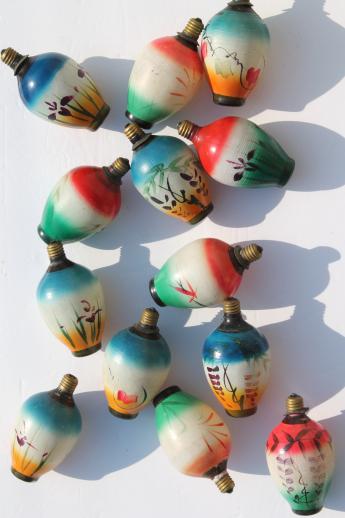 vintage figural christmas light bulbs, chinese lantern  novelty lights, working string of 12 