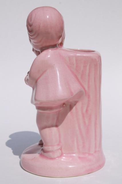 vintage figural pottery planter vase, childhood sweethearts children in baby pink