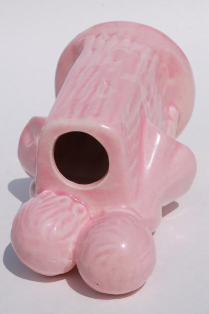 vintage figural pottery planter vase, childhood sweethearts children in baby pink