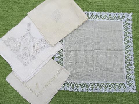 vintage fine cotton and linen hankies, lot whitework lace handkerchiefs