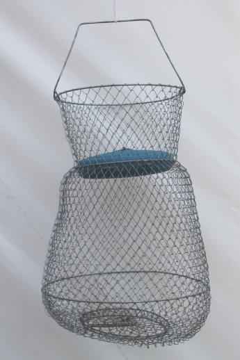 vintage fishing basket, Sportfisher floating wire creel live fish basket