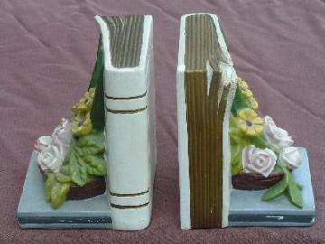 vintage floral bouquet bookends shabby chic chalkware