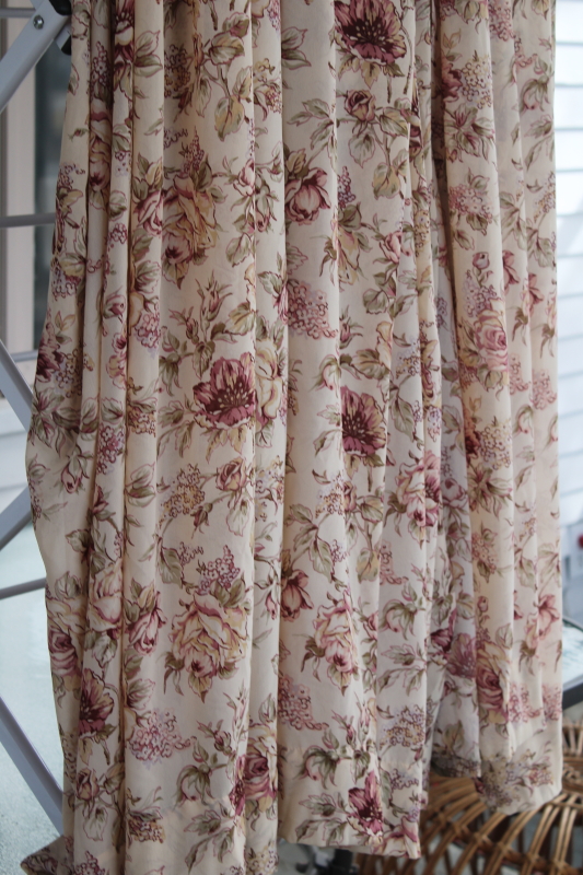 vintage floral print georgette curtains, romantic style semi sheer drapes rose pink on ecru