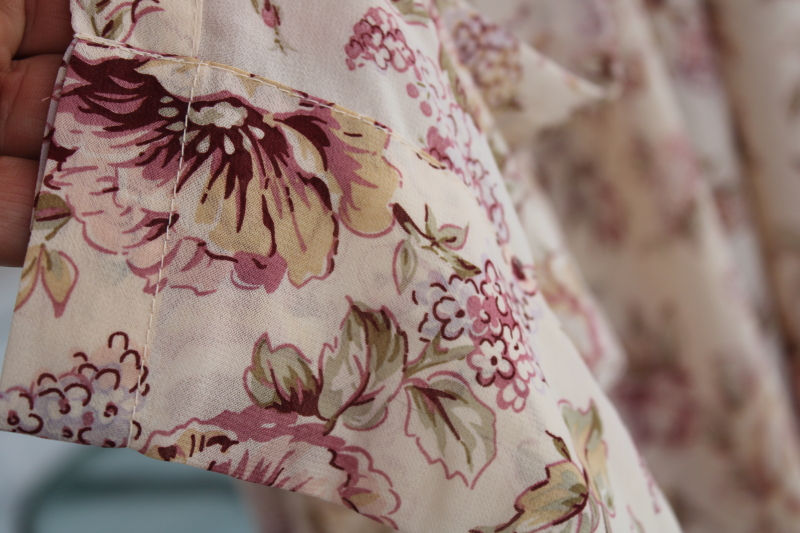 vintage floral print georgette curtains, romantic style semi sheer drapes rose pink on ecru