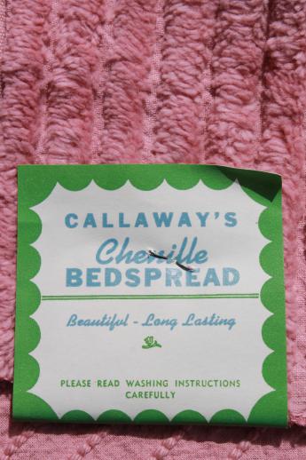 vintage flowered cotton chenille bedspread w/ Callaway paper tag, never used