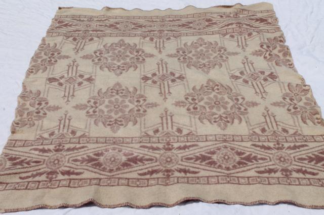 vintage flowered wool blanket, Orr Health indian blanket in soft rose tan colors