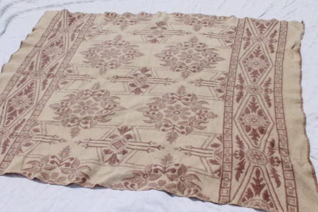 vintage flowered wool blanket, Orr Health indian blanket in soft rose tan colors