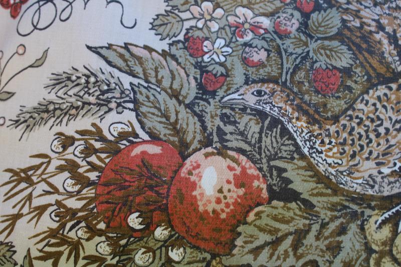 vintage french country farmhouse pheasants print cotton fabric, lightweight glazed chintz