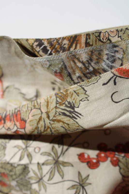 vintage french country farmhouse pheasants print cotton fabric, lightweight glazed chintz