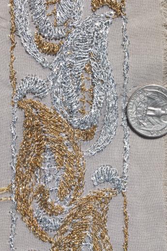 vintage french passementirie sewing trim, antique gold & silver embroidered silk