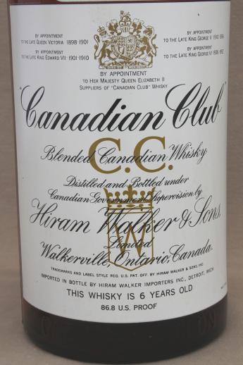vintage gallon size glass liquor bottle, vintage Canadian Club whiskey bottle