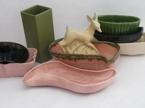 vintage garden pottery pots & planters, mod shapes, retro colors (pink!)
