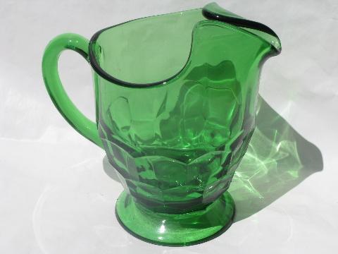 vintage georgian pattern glass water / lemonade pitcher, forest green
