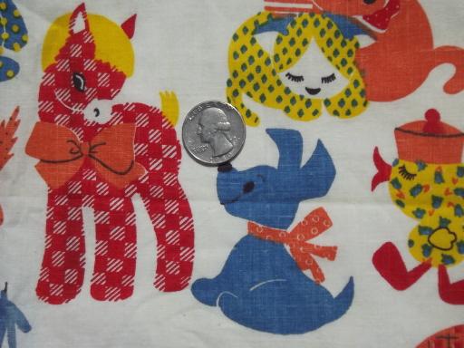 vintage gingham dog & calico cat novelty print cotton quilting fabric