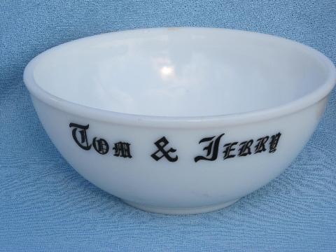 vintage glass Christmas punch bowl, for Tom and Jerry rum spiked eggnog