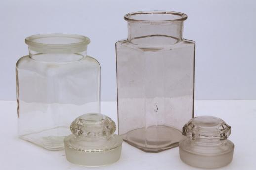 vintage glass apothecary jars, old store counter penny candy jar canisters