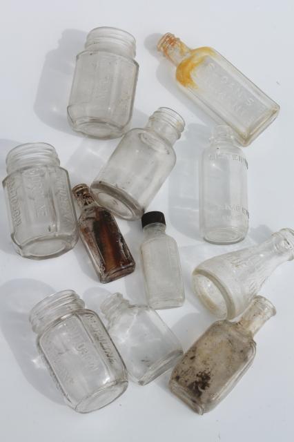 vintage glass bottle collection, as found old drugstore medicine pharmacy bottles 