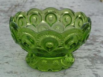 vintage glass bowl, green moon and stars