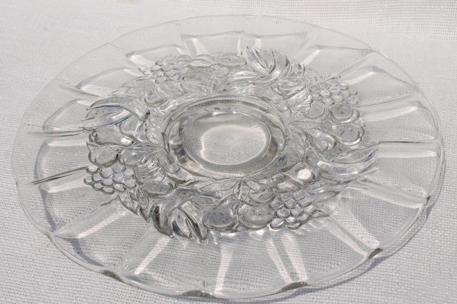 vintage glass cake stand, low footed plate or serving tray w/ della robbia fruit garland