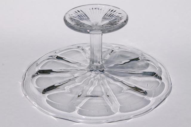 vintage glass cake stand, tall cake pedestal plate colonial pattern pressed glass