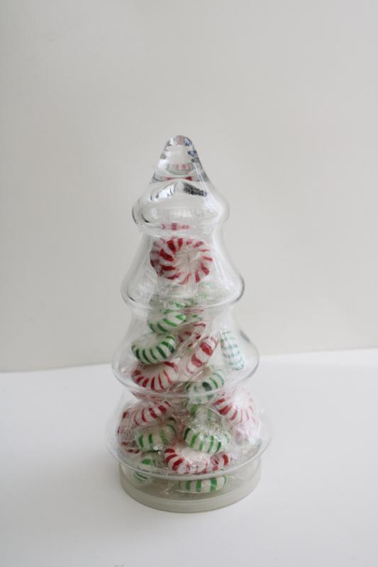 vintage glass candy container jar Christmas tree figural bottle w/ plastic lid base